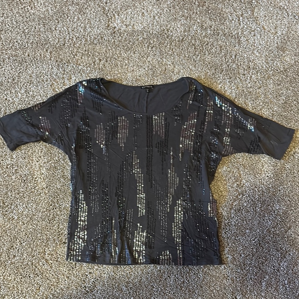 ⚡️Express Boxy Sequin Gray Blouse